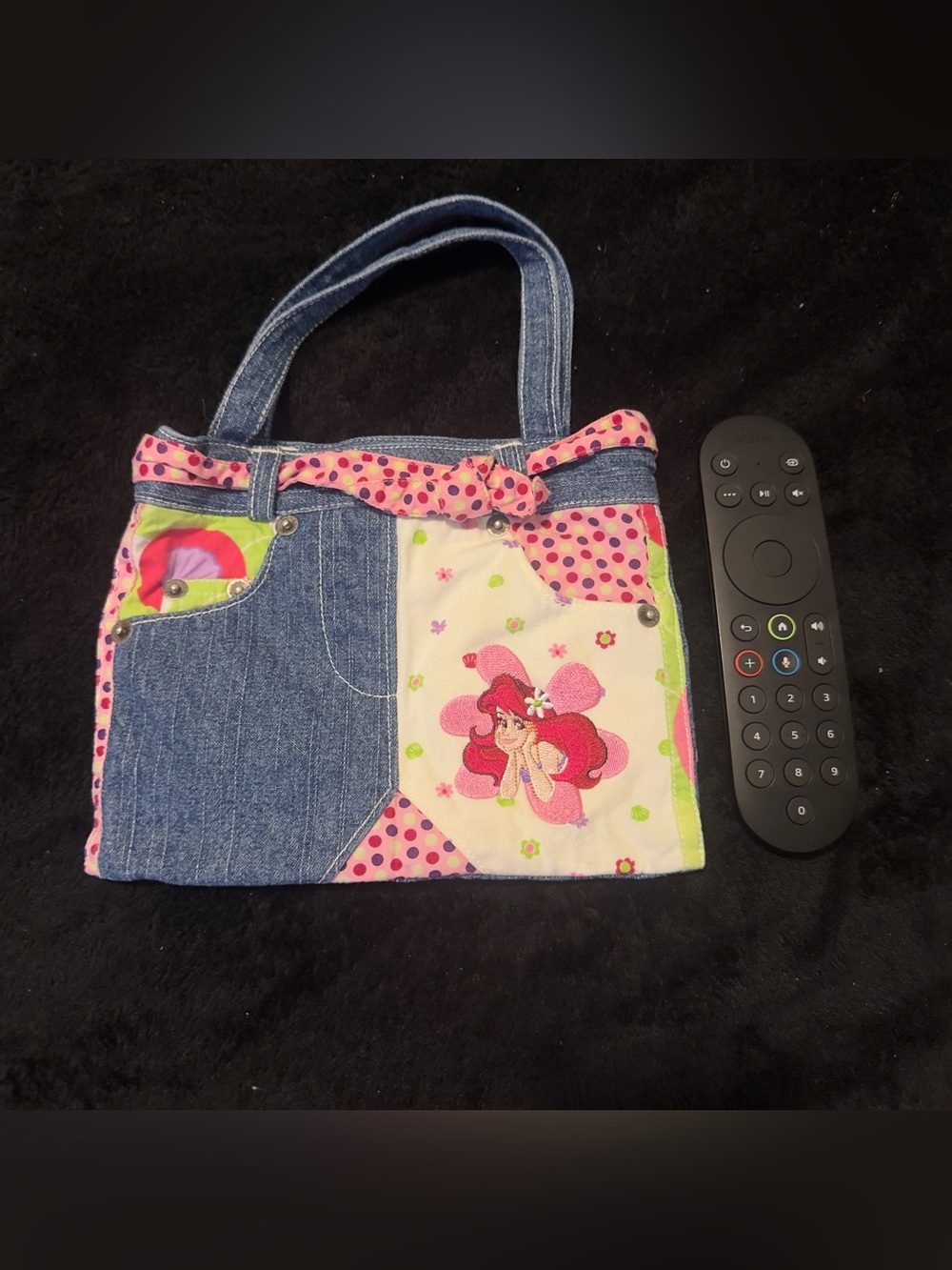 Disney Denim Tote with Pink Polka Trim and Character Patch